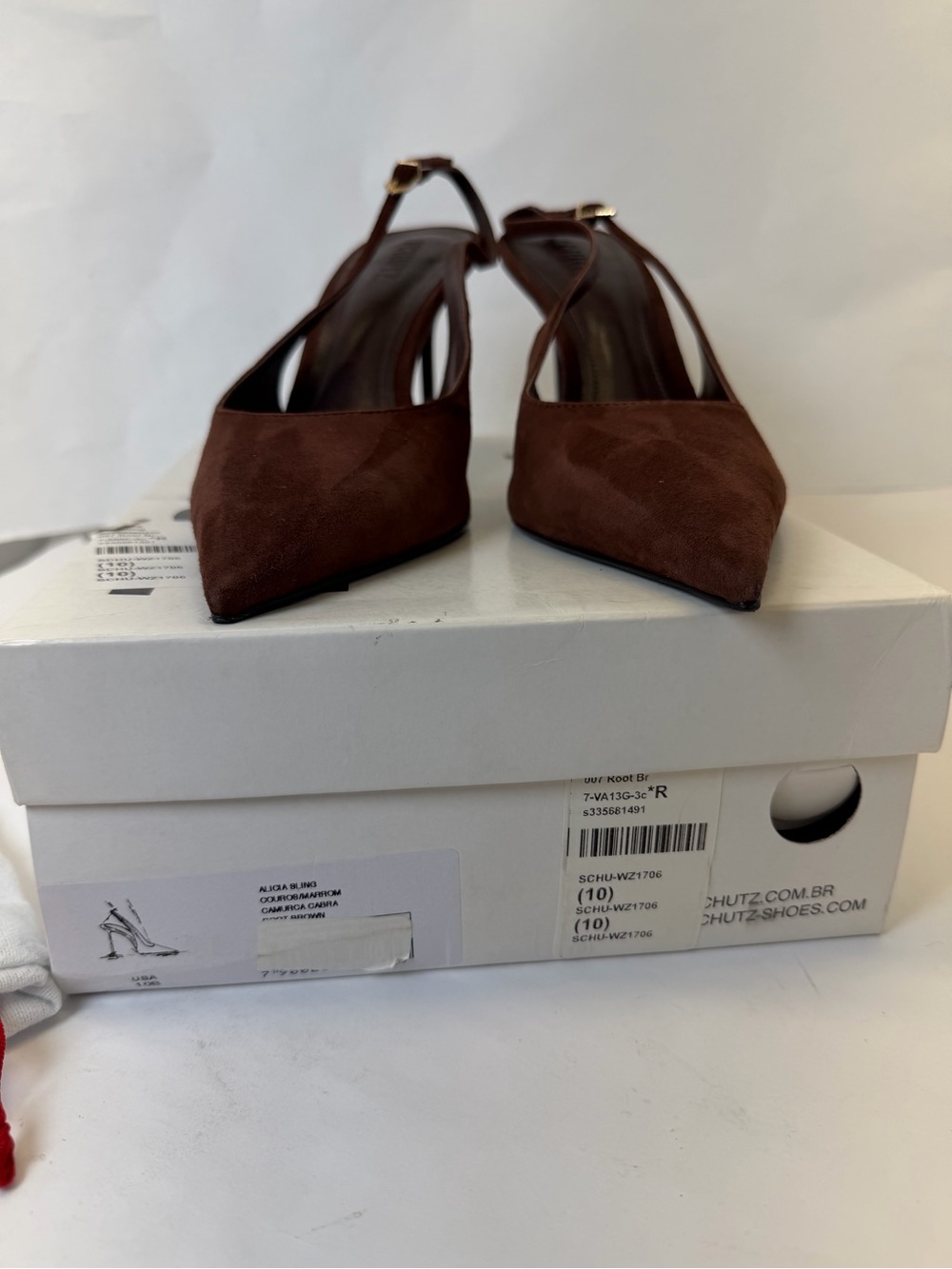 Schutz Alicia Sling Pump in Root Brown pointed toe high heel suede - Picture 4 of 8